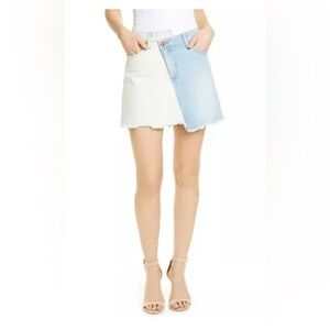 NEW $275 Alice + Olivia Jeans Amazing Two Tone Asymmetrical Denim Skirt Sz 25